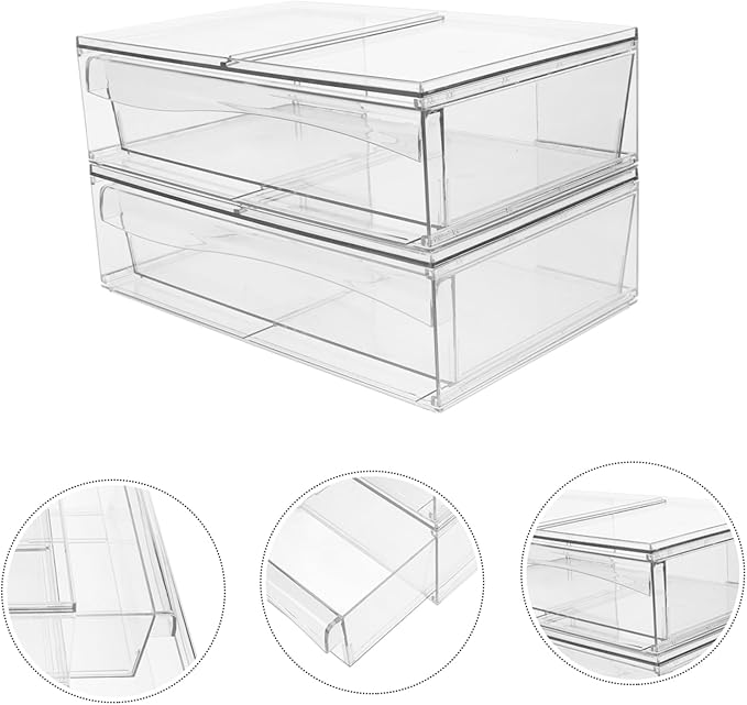 2pcs Acrylic Makeup Storage Drawer Organizers Stackable Desktop Bins for Cosmetics Easy to Clean and Elegant Design for Bathroom Vanity and Desk Organization