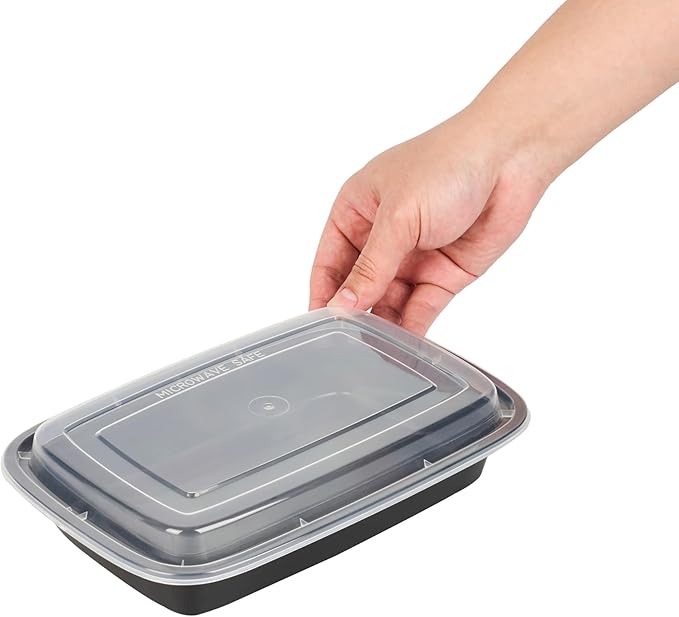Restaurantware Asporto Microwavable To-Go Container - BPA Free PP Rectangular Take Out Food Container with Clear Plastic Lid - Catering & take out - 28 oz - Black - Plastic - Disposable - 100ct Box