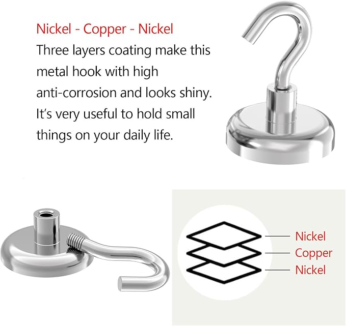 150lb Heavy Duty Magnetic Hooks with 1.42" Dia Magnetic Base - 6Pack, Neodymium Magnets with Hook for Kitchen, Workplace, Super Strong Cruise Magnet Hook for Hanging, Magnetic Hanger