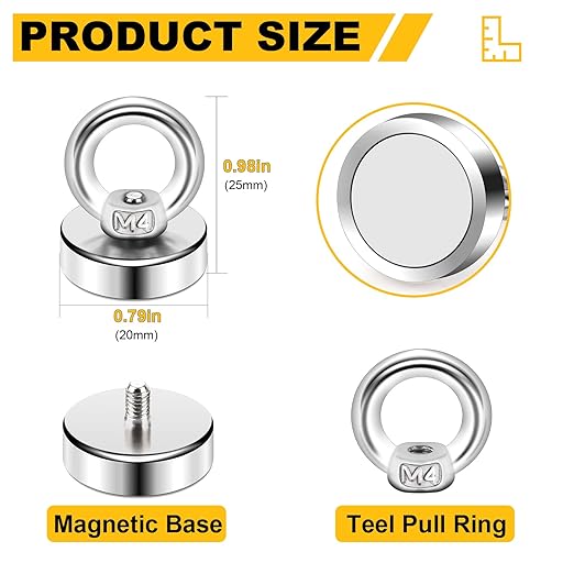 DIYMAG Magnetic Hooks, 40 Lbs Heavy Duty Rare Earth Neodymium Magnet Hooks with Countersunk Hole Eyebolt for Home, Kitchen, Workplace, Office and Garage, Pack of 6