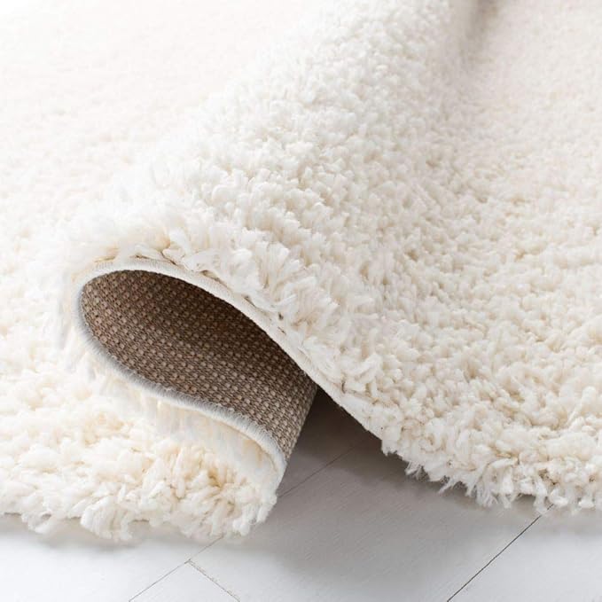 SAFAVIEH August Shag Collection Area Rug - 4' Square, Ivory, Solid Design, Non-Shedding & Easy Care, 1.5-inch Thick Ideal for High Traffic Areas in Living Room, Bedroom (AUG200C)