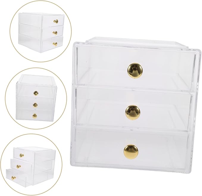 Clear 3-Tier Drawer Storage Box Makeup Organizer Desktop Storage Acrylic Cosmetic Display Case Handles