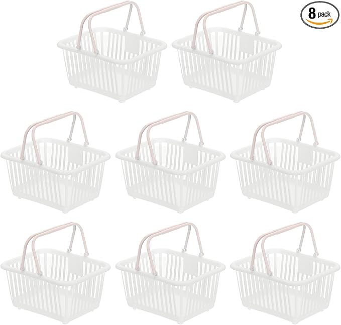 PATIKIL 8PCS Small Plastic Basket,Mini Storage Basket Grocery Tiny Shopping Baskets with Handle Organizer Filtered Water for Organizing Toys Fruits Veggies Snacks, White
