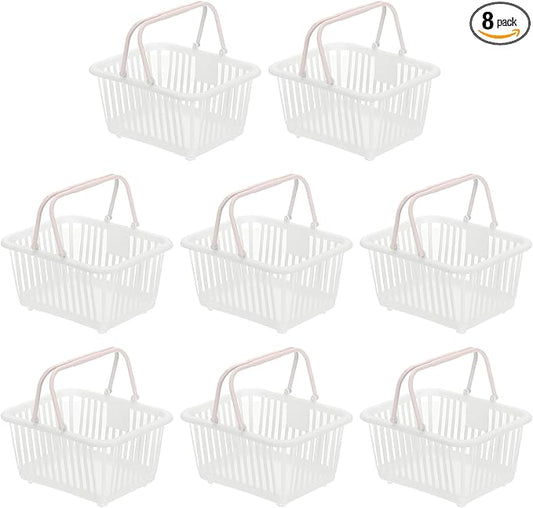 PATIKIL 8PCS Small Plastic Basket,Mini Storage Basket Grocery Tiny Shopping Baskets with Handle Organizer Filtered Water for Organizing Toys Fruits Veggies Snacks, White