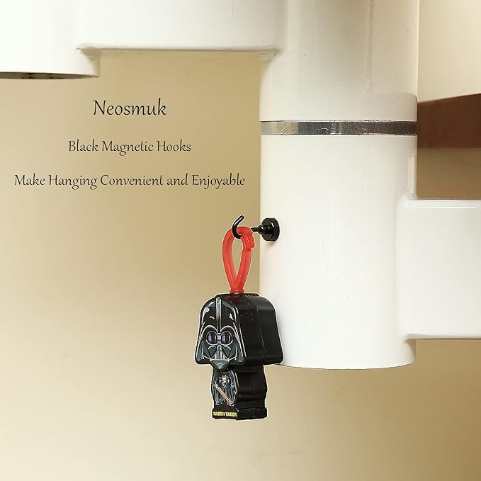 Neosmuk Black Magnetic Hooks,30lb Heavy Duty Earth Magnets with Hook for Refrigerator, Extra Strong Cruise Hook for Hanging, Magnetic Hanger for Curtain, Grill (Black, 4 Pack)