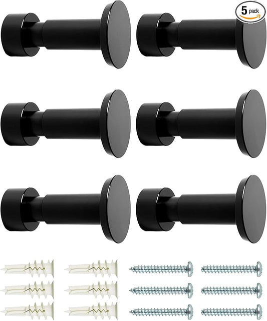 Screw Mount Round Hooks Constructed of Stainless Steel for Towels, Robes, Hats, Jackets in The Bathroom, Bedroom, Kitchen, Entry, and Backyard BBQ Pool Deck - Smooth Black, 6 Pack