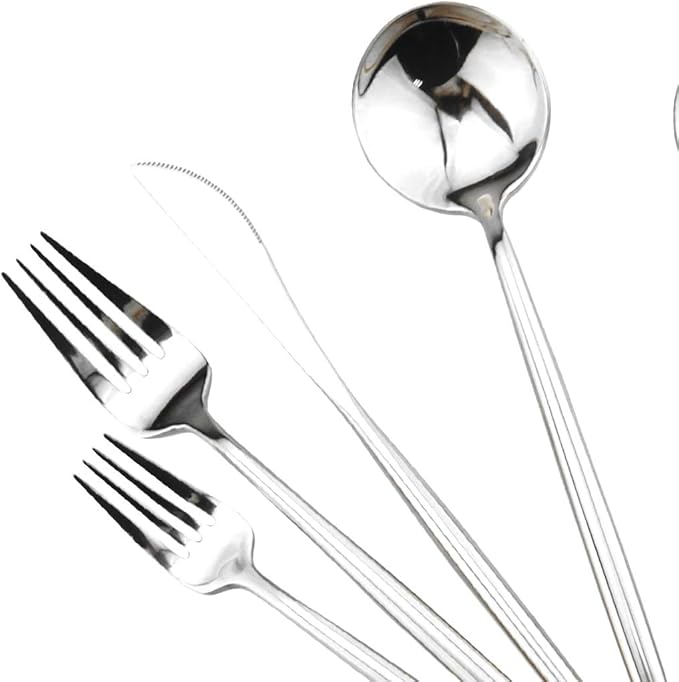 Gugrida Portable Silverware Set - 20-Piece Flatware Cutlery Set - 18/10 Stainless Steel - Mirror Polishing Silver - Travel Elegant Modern Utensils - Service for 4 Include Steak Knife Dinner Fork Spoon