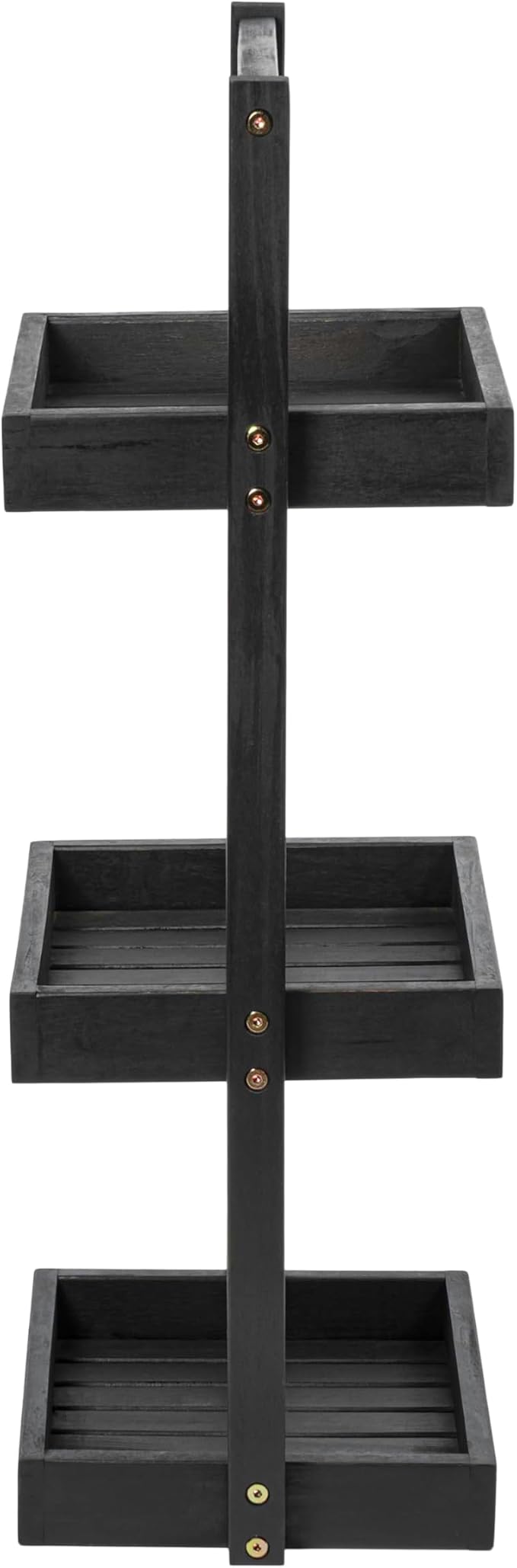 happimess SHF1001B Tilly 30" Classic Rustic 3-Tier Acacia Wood Freestanding Bathroom Shower Caddy with Handle, Rack for Bath, Office, Kitchen Desktop, Black