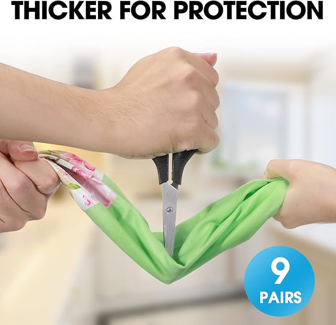 9 Pairs Household Dishwashing Rubber Gloves Long Cuff and Flock Lining Cleaning Gloves Reusable Waterproof