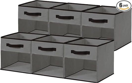 DECOMOMO Storage Bins, Cube Storage Bin with Window, Fabric Storage Cubes for Shelves (11" / 6pcs, Grey)