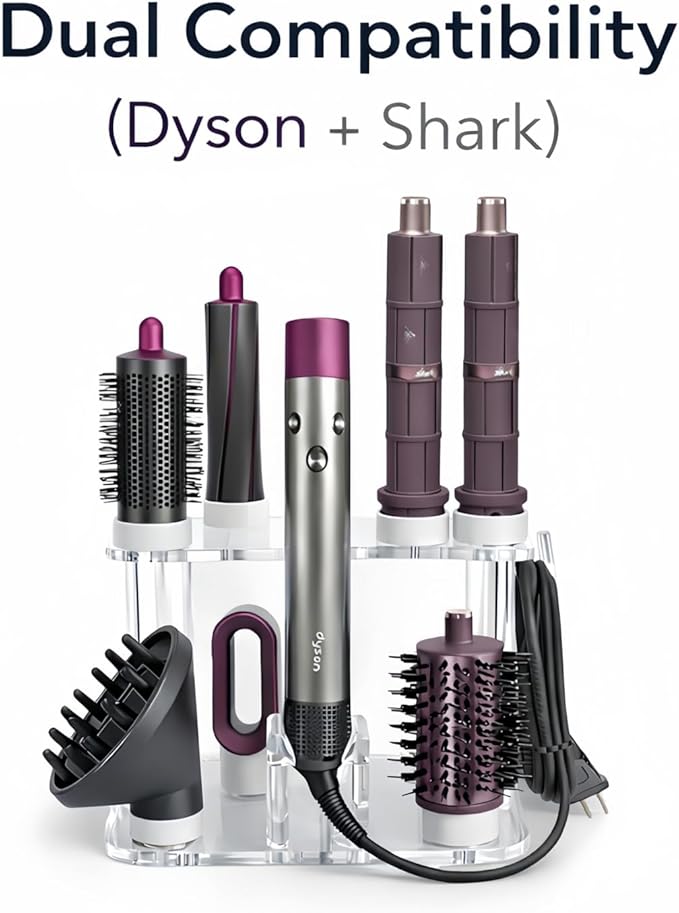 Dyson Airwrap Holder, Dyson Airwrap Organizer with 8 Slots, Clear Acrylic Stand for Shark Hair Dryer Holder, Wall-Mounted or Freestanding with Silicone Pads Bathroom Vanity Table