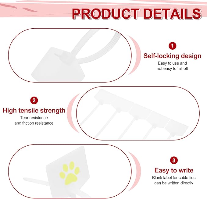 MECCANIXITY 100Pcs 4.7 Inch Waterproof Shipping Tags 0.12" Nylon Writable Hanging Tags Self Locking Labels Zip Tie Wraps for Indoor and Outdoor, White