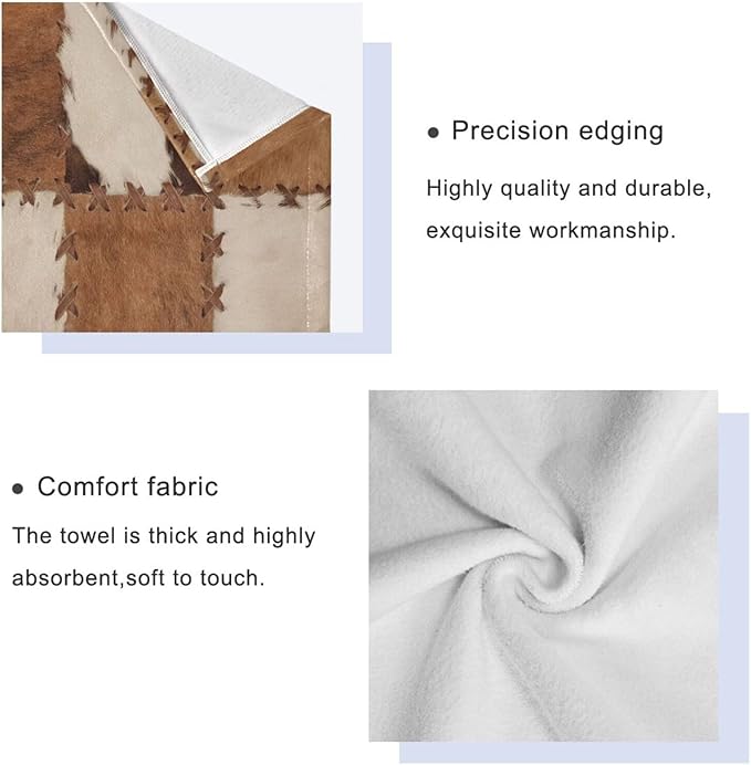 3 Piece Brown Cow Print Bath Towels Set,Microfiber Absorbent Farmhouse Cowhide Western Animal Skin Print Towels for Bathroom,1 Bath Towel,1 Hand Towel,1 Washcloth,Decorative Bathroom Towels