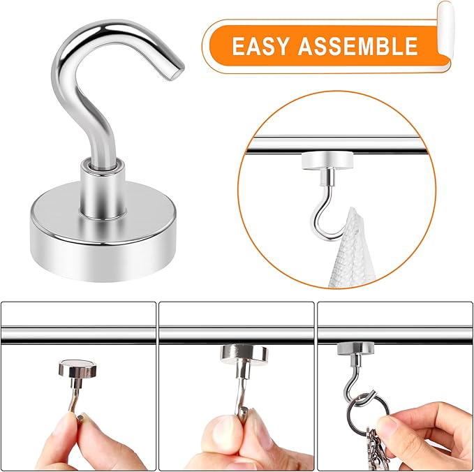 MIKEDE Magnetic Hooks Heavy Duty, 30LB Strong Rare Earth Neodymium Magnets with for Hanging, Hanger Cruise Kitchen, Home, Workplace, Office and Garage, 75 Pack
