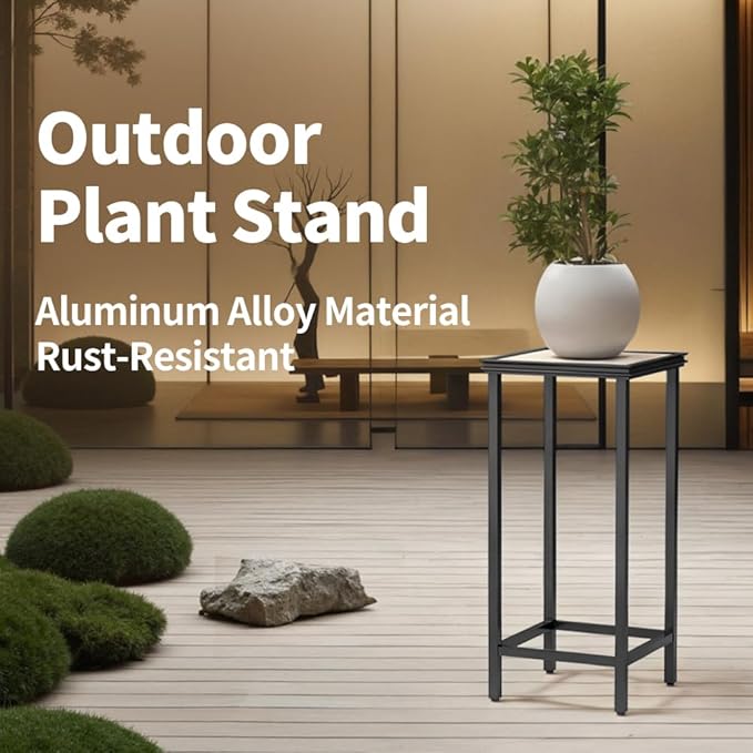 Tall Plant Stand Indoor, Modern Black Aluminum Alloy Plant Shelf, Corner Flower Pot Holder Organizer for Living Room, Balcony, Patio, Garden (L15.8 x W15.8 x H27.6 inch)