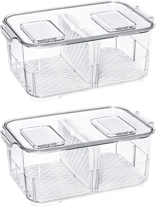 SANNO Produce Saver Fresh Keeper Vegetable Fruit Storage Containers, Refrigerator Fridge Stackable Bins with Lids and Vents, Stackable Salad Lettuce Keeper,BPA-freeContainers Bin-