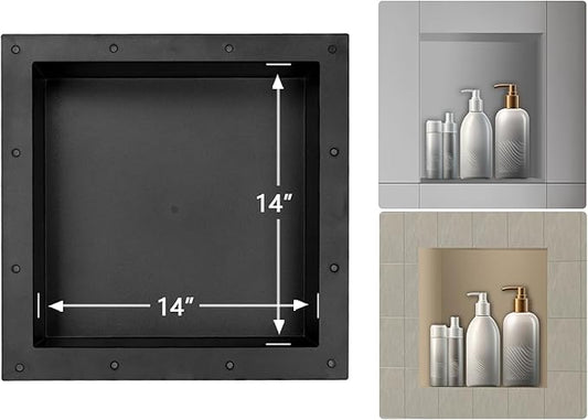 Uni-Green Ready Tile Shower Niche Shelf 17"x17"（Inside 14"x14"） With Texture - Single Shelf Shower Shelf Insert for Bathroom Niche Storage, Water and Leak Proof Wall Niche Insert