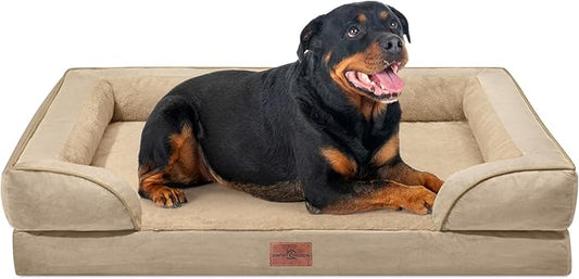 Comfort Expression Orthopedic Dog Bed for Extra Large Dogs 48x30 Inch, Waterproof Egg Crate Foam XXL Pet Bed with Removable Bolsters, Dog Couch with Washable Cover & Non-Slip Bottom, Light Brown