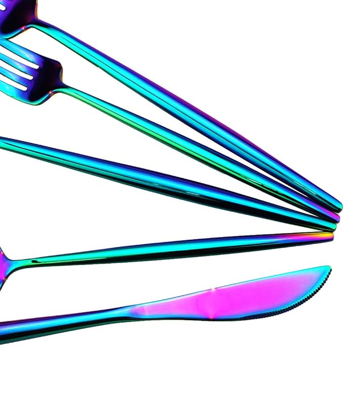 Gugrida Portable Silverware Set - 5-Piece Flatware Cutlery Set - 18/10 Stainless Steel - Mirror Polishing Rainbow Travel Elegant Modern Utensils - Service for 1 Include Steak Knife Dinner Fork Spoon