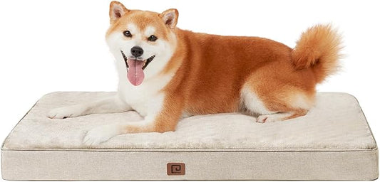 EHEYCIGA Memory Foam Dog Bed Orthopedic 35"x23"，Waterproof Pet Bed for Larged Size Dogs ，Washable Pet Mat with Removable Cover, Beige