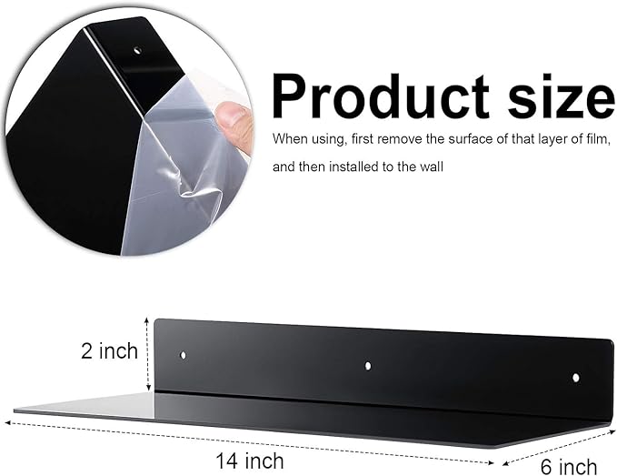 Blulu 8 Pieces Acrylic Floating Shelf, Invisible Wall Mounted Shelf for Book Photo Picture Makeup Record Display in Living Room, Bathroom, Bedroom, Kitchen, Office(Black, 14 x 5 x 2 Inches)