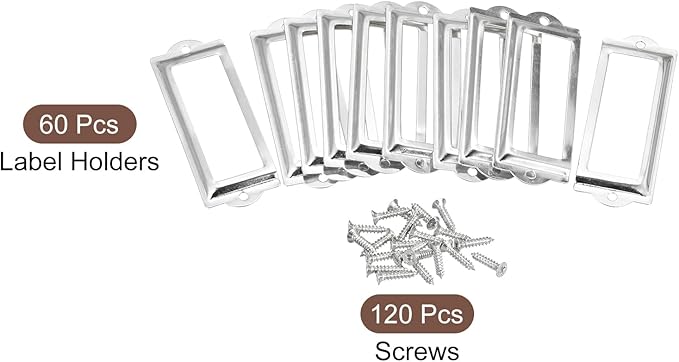 uxcell Metal Label Holders, 82x30mm 60pcs File Name Card Tag Label Holder Frame for Office Library Drawer Cabinet Shelves, Silver Tone
