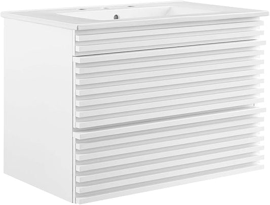 Modway Render 30" Wall-Mount Bathroom Vanity in White White
