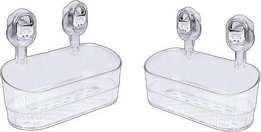 No Drill Bathroom Organizer with Strong Suction Cups, Heavy Duty Shower Organizer Holds 10lbs, Bathroom Shelf for Shampoo, Soap, Razor, Toothbrush (Transparent 2pcs)