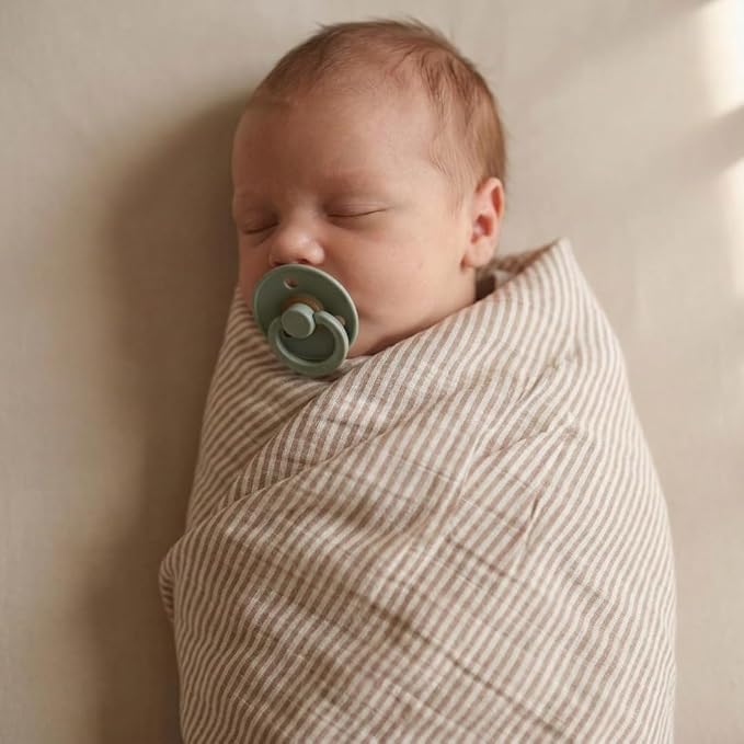 Baby Swaddle – Organic Cotton Muslin Baby Swaddles for Newborns 47” x 47” (Natural Stripe)