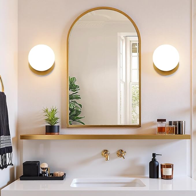 2 Pack Gold Wall Sconces Set of Two,Modern Bathroom Sconces with Milky Globe Glass, Sconces Wall Decor Set of 2 Wall Light for Bathroom Mirror Living Room Hallway (Bulbs not Included)