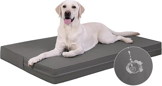 Vonabem Waterproof Dog Bed Jumbo Large Crate Pad 54 inch Washable with Removable Cover Reversible, Outdoor Pet Beds Foam Orthopedic, XXXL Durable Leather Anti-Slip Kennel Pads 53"x36" Grey