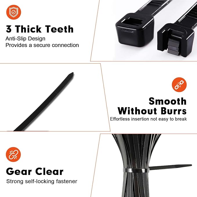Zip Ties, RAZCC 120 Pack 12 inch Black Cable Ties, Heavy Duty Plastic Wire Ties with 120 lb Tensile Strength, Black Nylon Zip Ties for Indoor and Outdoor