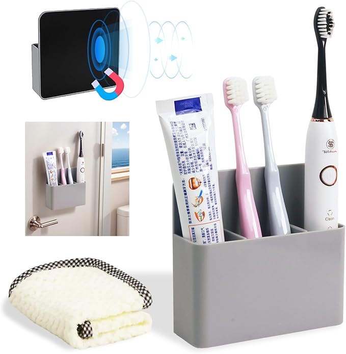 Magnetic Toothbrush Holder for Cruise Ship Cabin – Wall-Mounted Cruise Bathroom Organizer with 2 Removable Dividers & Towel, Cruise Essentials 2025 & Cruise Must Haves for Alaska & Caribbean Cruises