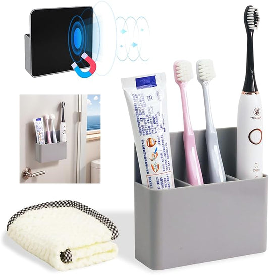 Magnetic Toothbrush Holder for Cruise Ship Cabin – Wall-Mounted Cruise Bathroom Organizer with 2 Removable Dividers & Towel, Cruise Essentials 2025 & Cruise Must Haves for Alaska & Caribbean Cruises