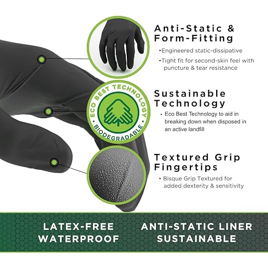 SHOWA 7700PFT Sustainable EBT Latex-Free, Powder-Free, Accelerator-Free, Nitrile Disposable Single Use Safety Gloves, 4 Mil, 9.5" Length, Small (1 Box/50 Gloves)