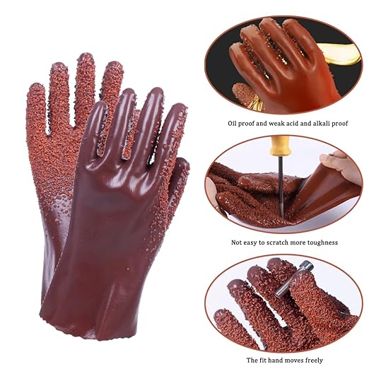 6 Pairs Heavy Duty Sewer Gloves | PVC Coated Abrasion Resistant Work Gloves for Drain Cleaning & Plumbing | Oil & Chemical Resistant, Non-Slip Grip