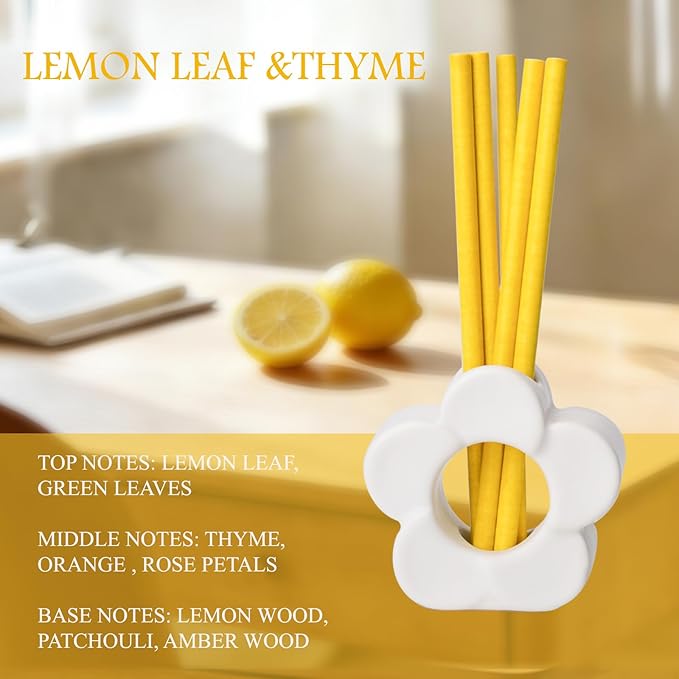 Non-Toxic Air Freshener Stix - Natural Essential Oils Infused, 30 Days Long-Lasting Freshness, 5 Pcs 6" Per Pack for Car Home Office，Ceramic Base not Included(Lemon Leaf and Thyme)