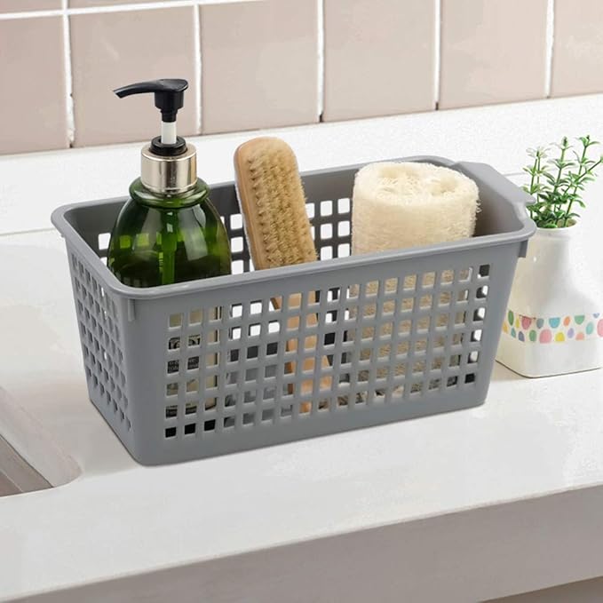Plastic Storage Basket, Deep Slim Plastic Baskets, 6 Packs