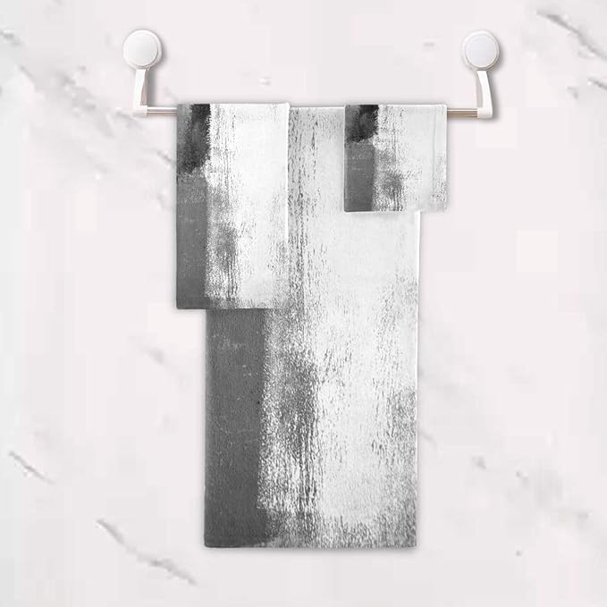 Black and White Bath Towels Set,3 Piece Modern Abstract Black Grey Towels Set(1 Bath Towel 1 Hand Towel 1 Washcloth),Soft Absorbent Decorative Bathroom Towels for Bath,Fingertip,Hair,Face