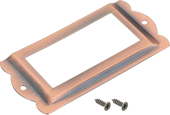 uxcell Metal Label Holders, 85x40mm 10pcs File Name Card Tag Label Holder Frame for Office Library Drawer Cabinet Shelves, Bright Copper