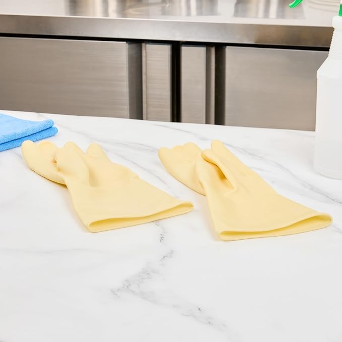 Clean Tek Professional 22 Mil Large Cleaning Gloves, 10 Pairs Of Long Cuff Gloves - No-Slip Grip, No-Powder, Yellow Latex Gloves For Kitchen Cleaning, Ideal For Washing Dishes