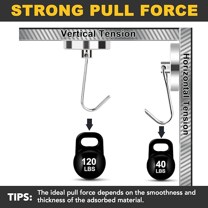 MIKEDE Strong Magnetic Hooks, 120LB Swivel Hooks Cruise, Neodymium Magnet Heavy Duty for Hanging, Grill, Cruise Cabins, Refrigerator, Kitchen, Locker - Pack of 12