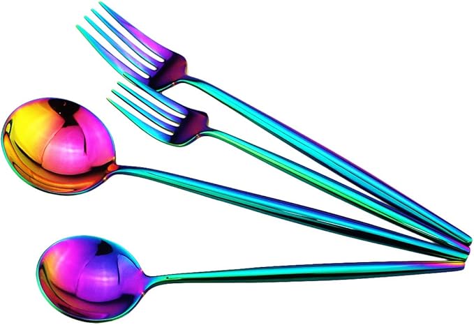 Gugrida Portable Silverware Set - 5-Piece Flatware Cutlery Set - 18/10 Stainless Steel - Mirror Polishing Rainbow Travel Elegant Modern Utensils - Service for 1 Include Steak Knife Dinner Fork Spoon