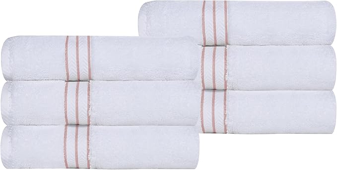 Superior Hotel Turkish Cotton 6 Piece Hand Towel Set, Ultra Plush Spa Quality Heavyweight Essentials for Vanity, Thick Absorbent and Soft, Dobby Border, Includes 6 Hand Towels, Tea Rose