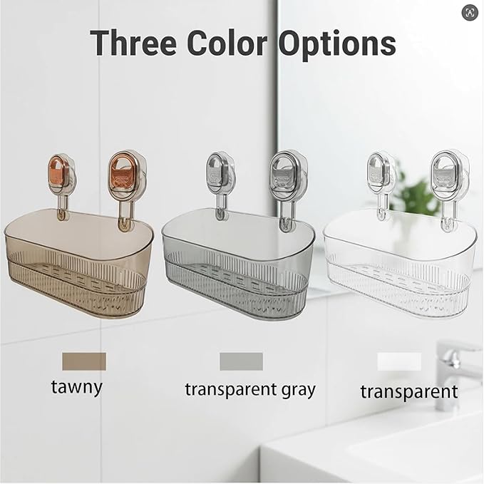 No Drill Bathroom Organizer with Strong Suction Cups, Heavy Duty Shower Organizer Holds 10lbs, Bathroom Shelf for Shampoo, Soap, Razor, Toothbrush (transparent)