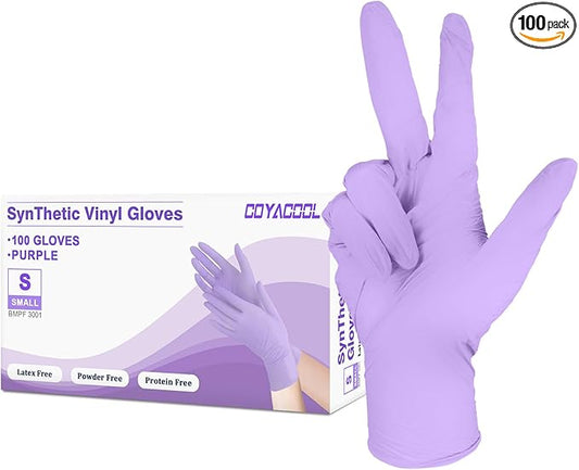 Disposable Gloves Small, Nitrile and Vinyl Blend Material Gloves, Latex Free 4 Mil 100 Pc Food Grade Glove for Cleaning, Food Prep, Hair Dye, Tattoo, Purple