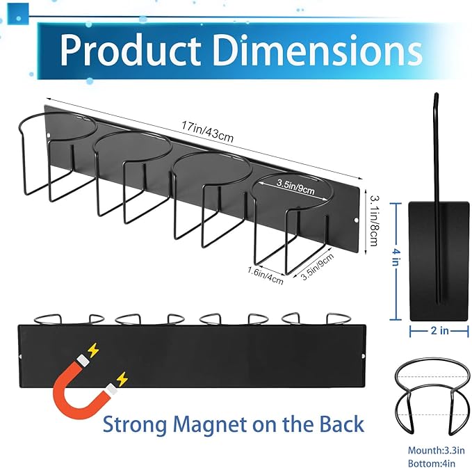 Magnetic Fridge Cup Holder for Stanley 20/30/40 oz with Tumbler Lid Organizer, Strong Magnetic Water Bottle Storage Rack (2Pack 4Cups)