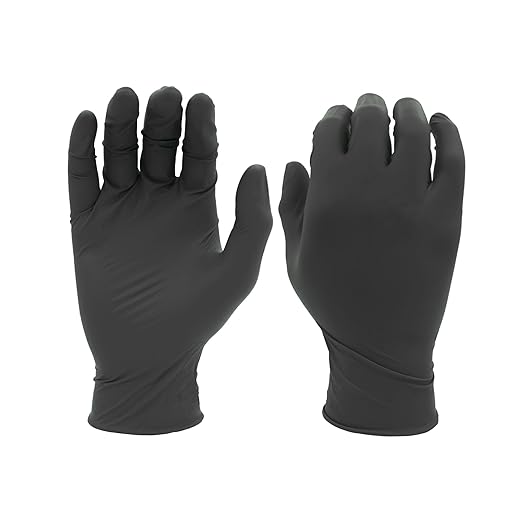 SHOWA 6112PF Sustainable EBT Latex-Free, Powder-Free, Nitrile Disposable Single Use Safety Gloves, 4 Mil, 9.5" Length, Black, X-Small, (1 Box/100 Gloves)
