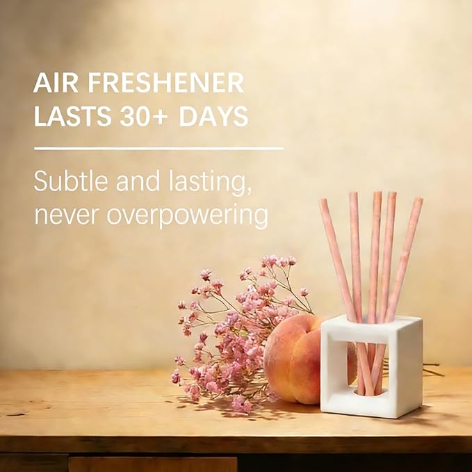 Non-Toxic Air Freshener Stix - Natural Essential Oils Infused, 30 Days Long-Lasting Freshness, 5 Pcs 6" Per Pack for Car Home Office，Ceramic Base not Included (White Peach and Willow)