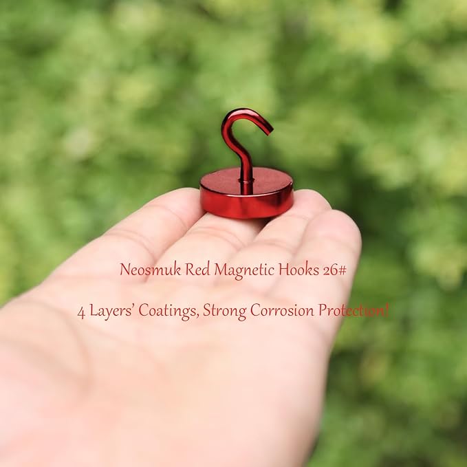 Neosmuk Magnetic Hooks, Cruise Ship Essentials, 8lb+ Heavy Duty Magnetic Hooks for Cruise Cabins, Refrigerator, Grill, Hanging, and Travel | Extra Strong Must-Haves Magnet Hook,Red